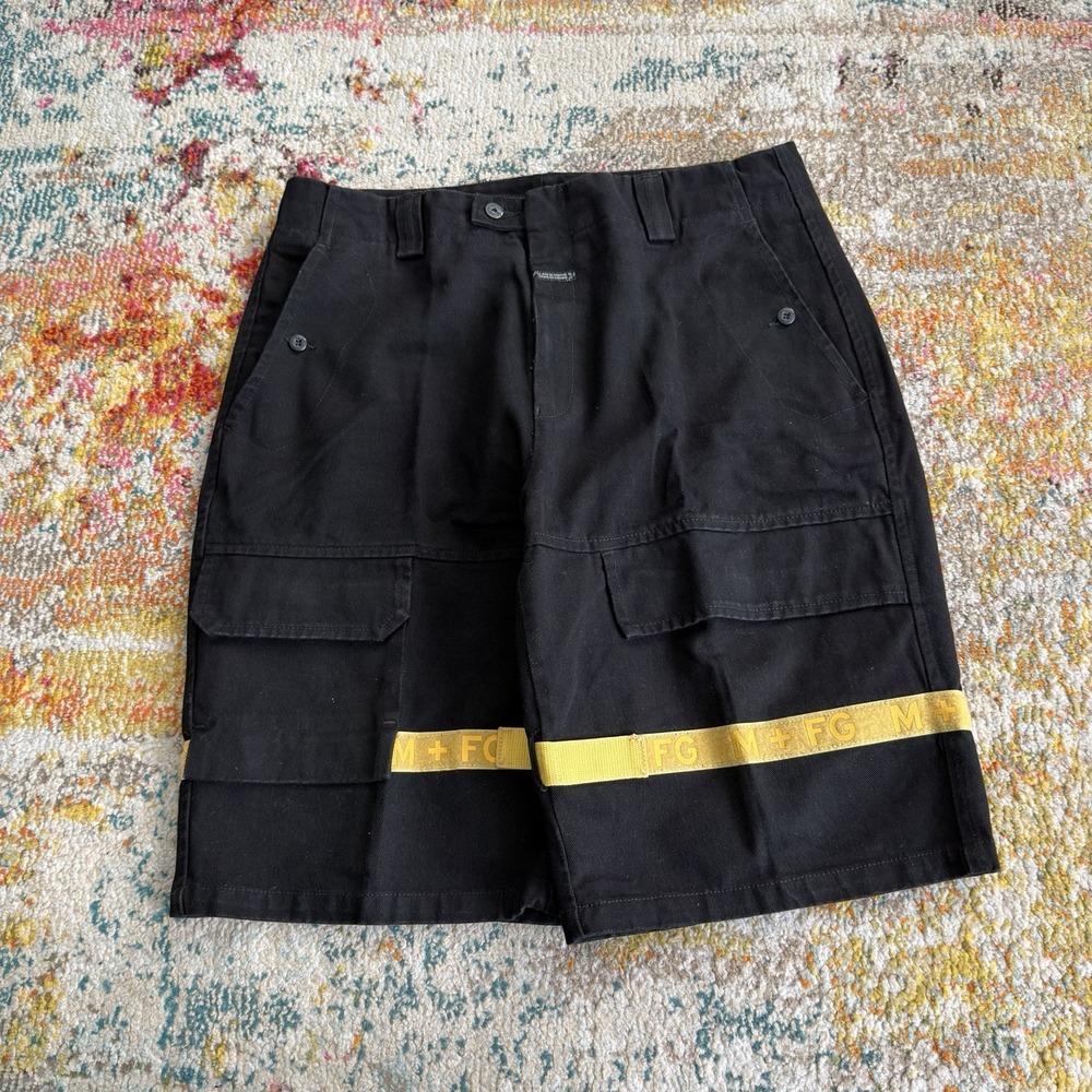 Vintage Y2K Marithé + François Girbaud Black Cargo Shorts 38 Yellow Straps
